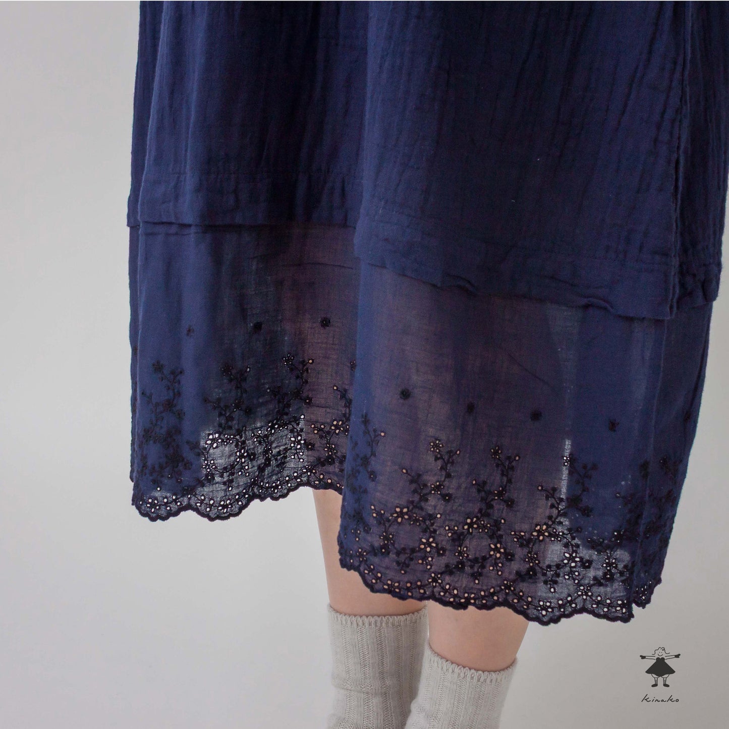 ダブルガーゼ スカラップレースレイヤー ワンピース