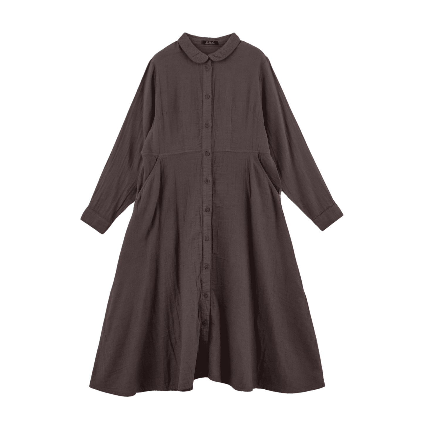 Double gauze collar embroidered shirt dress