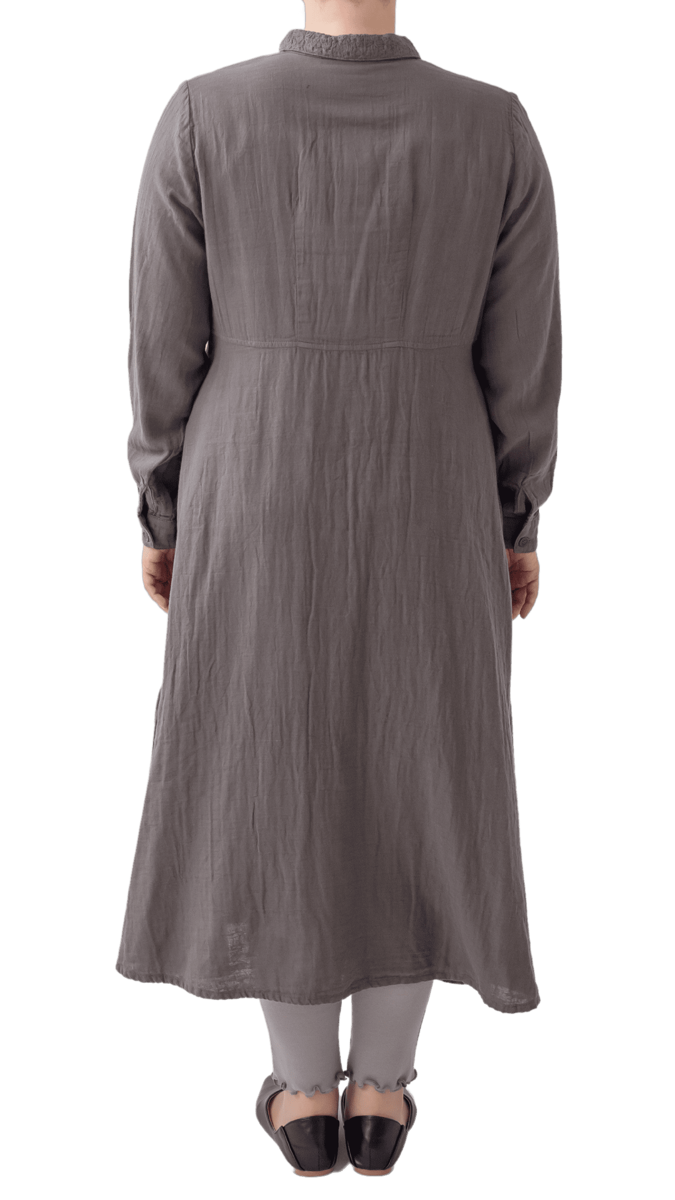 Double gauze collar embroidered shirt dress