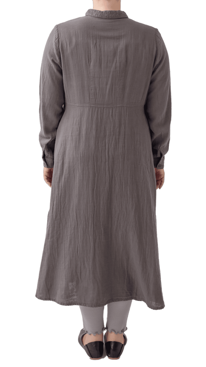 Double gauze collar embroidered shirt dress