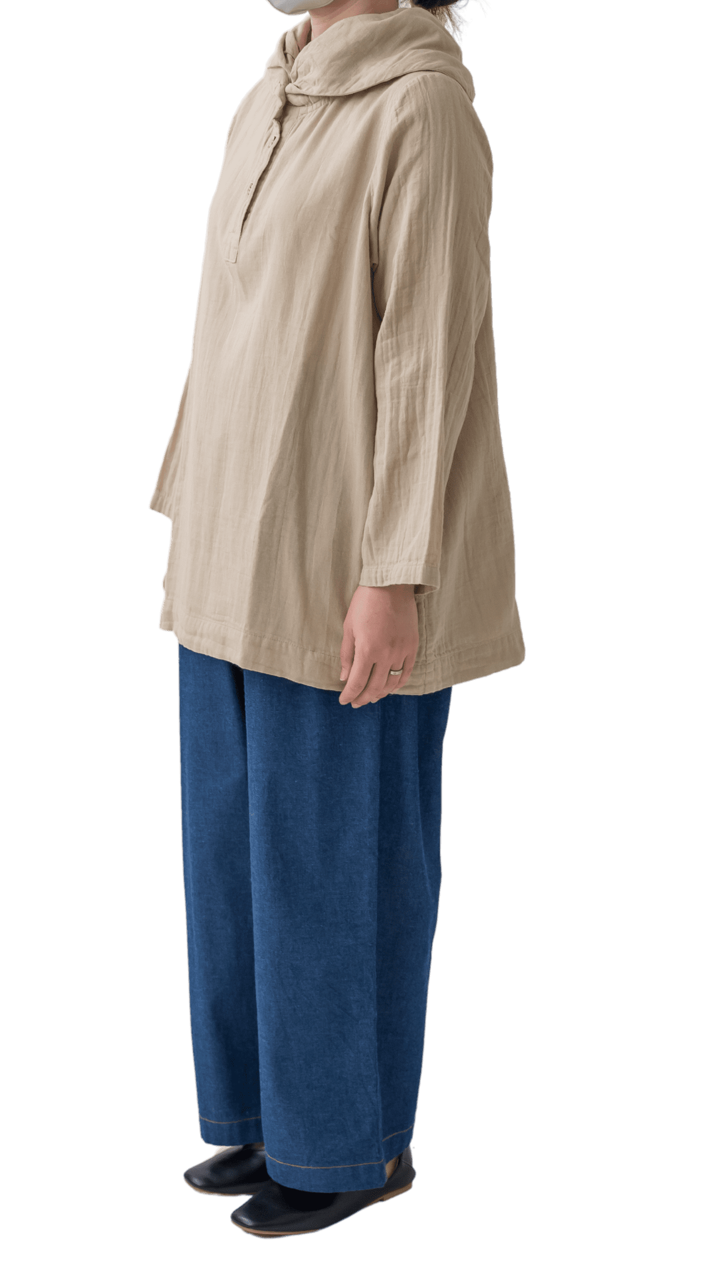 Double gauze shawl collar pullover