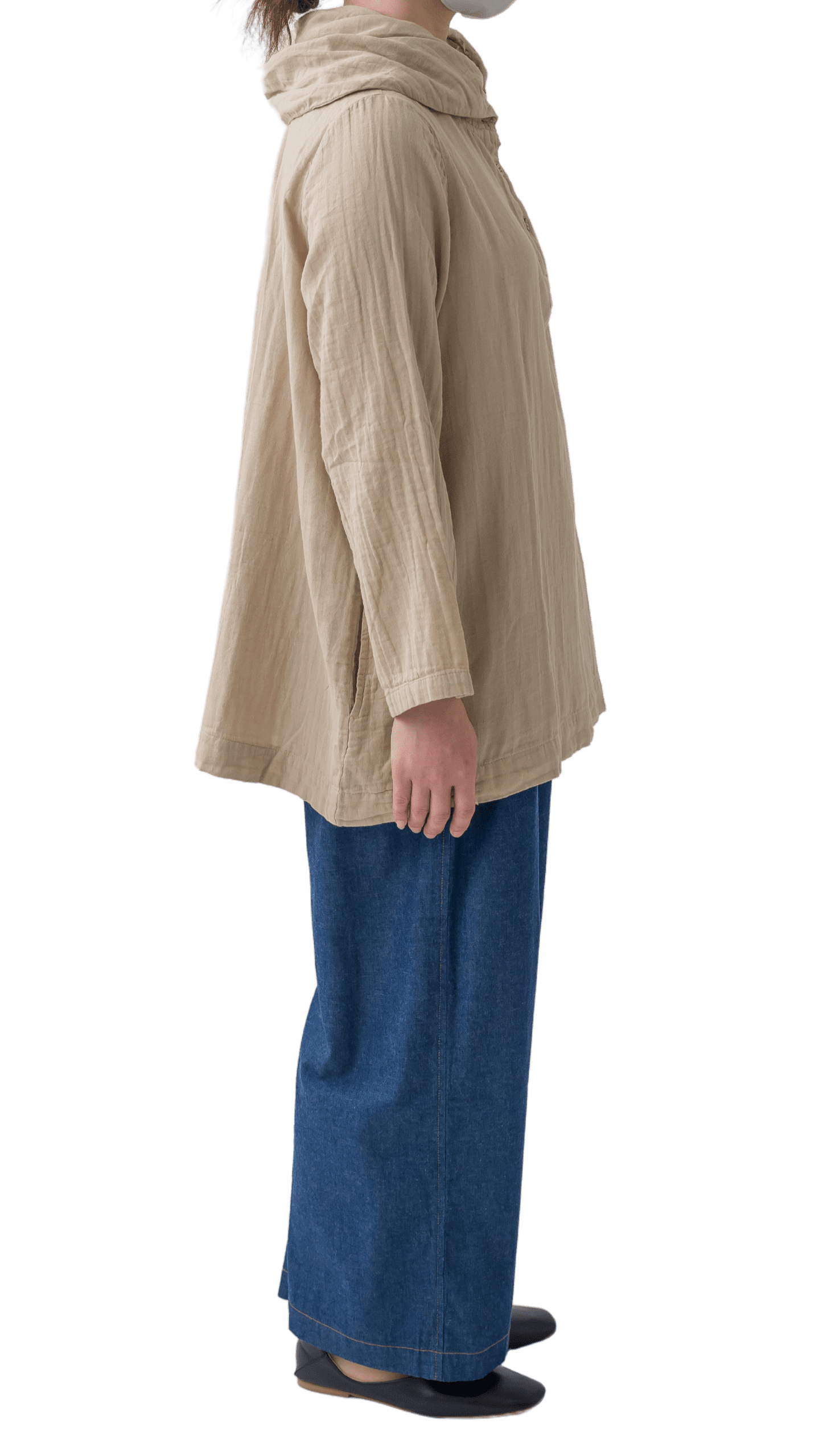 Double gauze shawl collar pullover