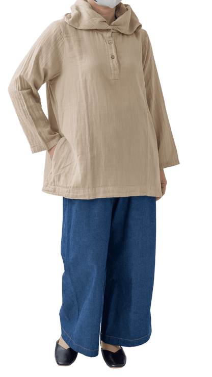 Double gauze shawl collar pullover