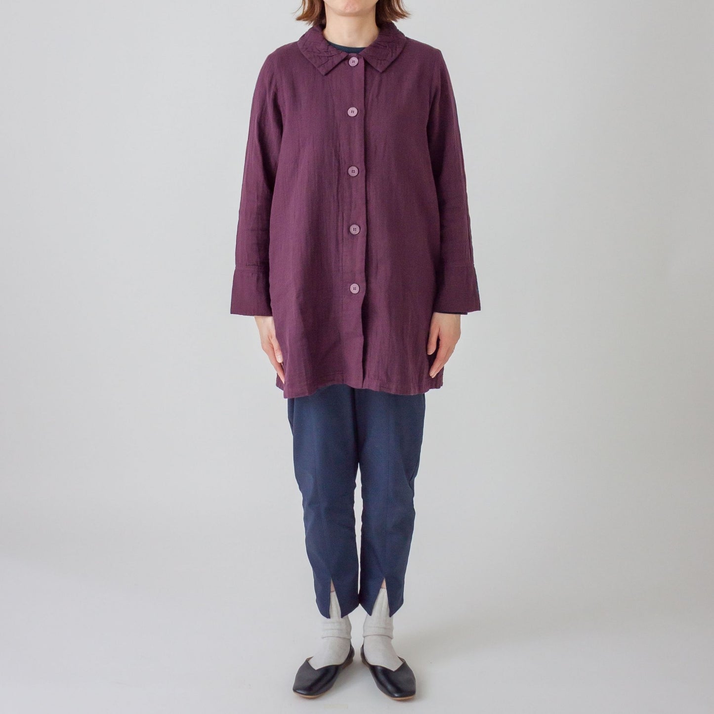 ダブルガーゼ衿ギャザーハーフコート