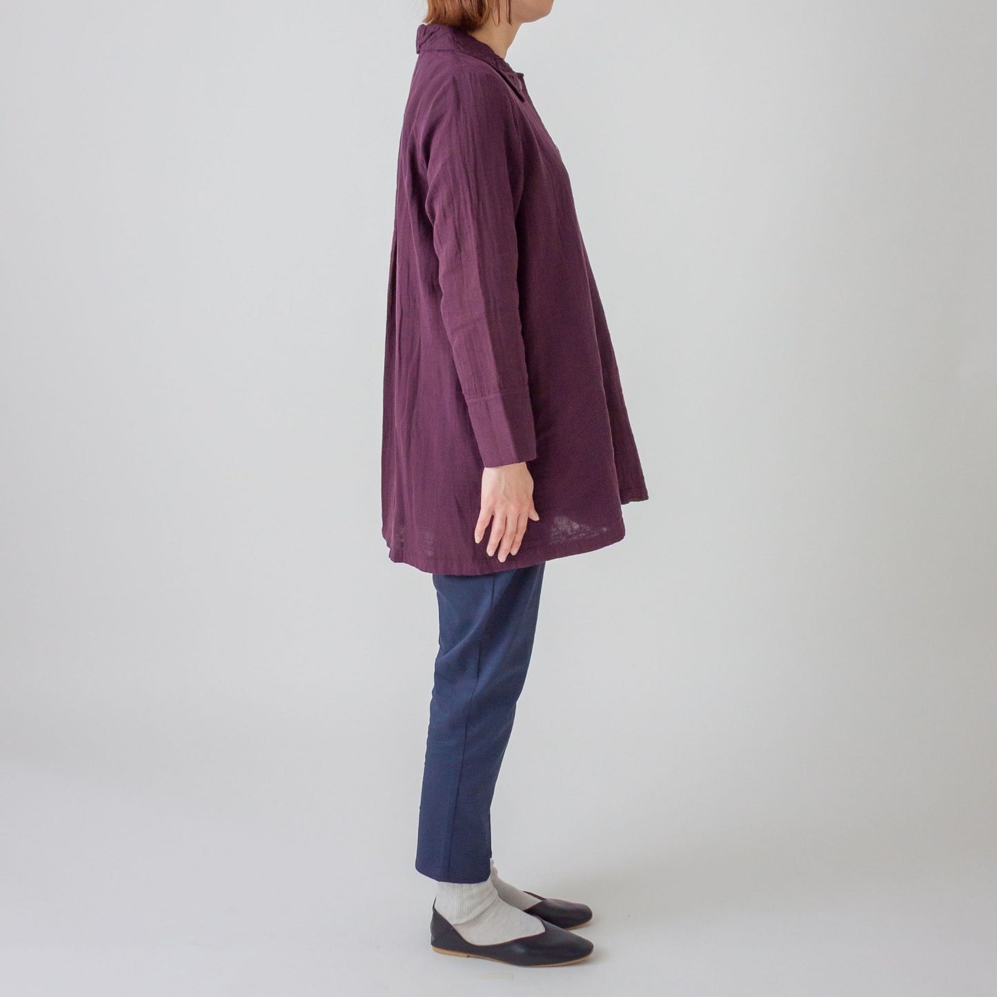 ダブルガーゼ衿ギャザーハーフコート