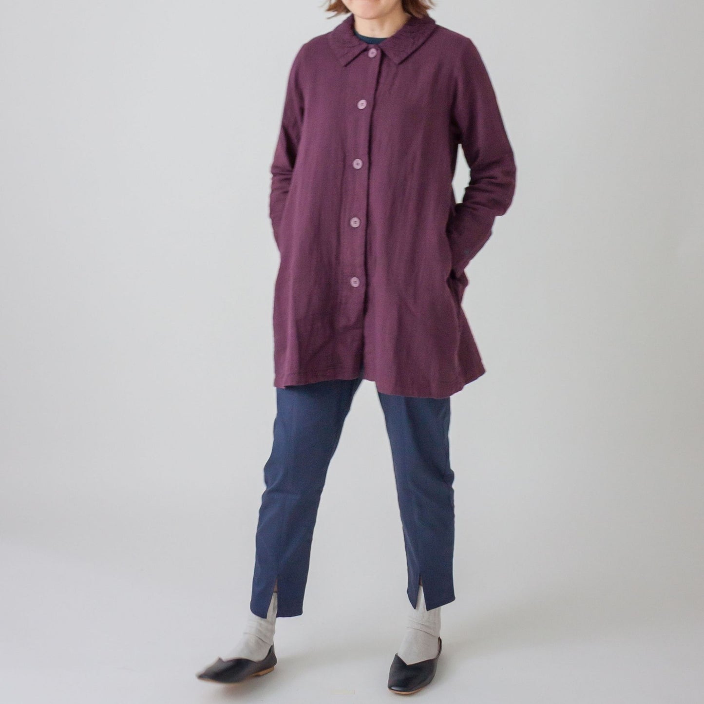 ダブルガーゼ衿ギャザーハーフコート