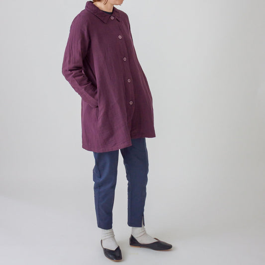 ダブルガーゼ衿ギャザーハーフコート