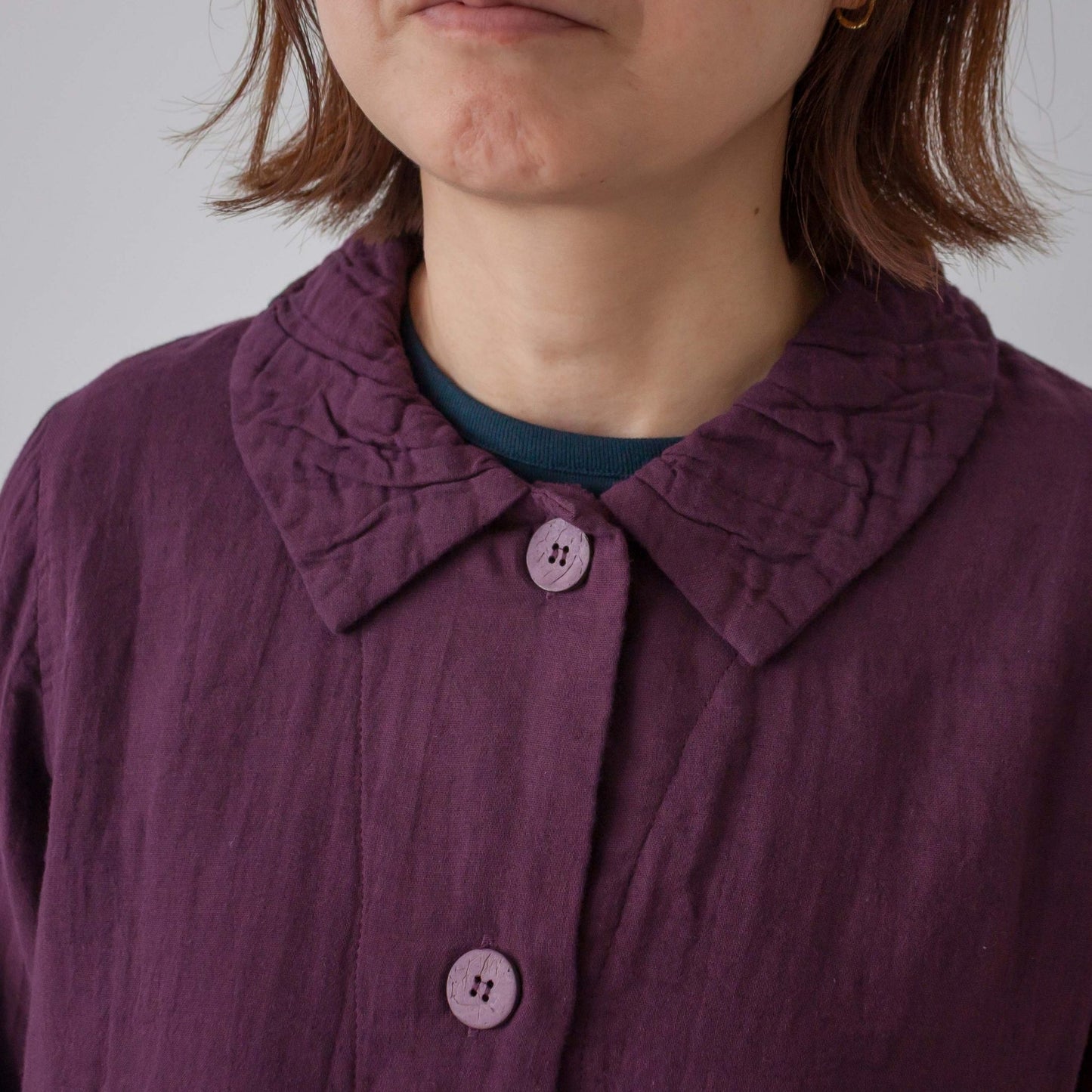 ダブルガーゼ衿ギャザーハーフコート