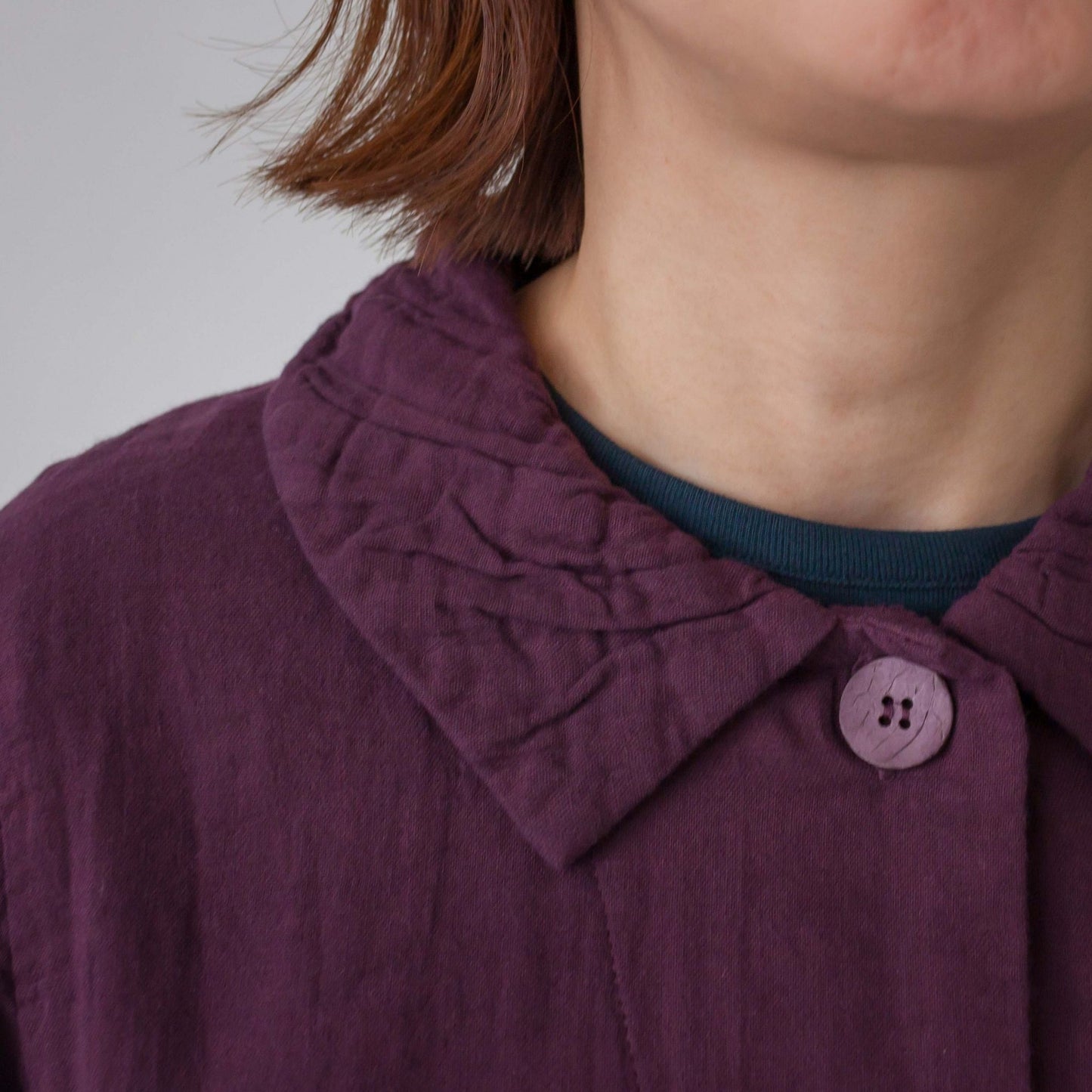 ダブルガーゼ衿ギャザーハーフコート