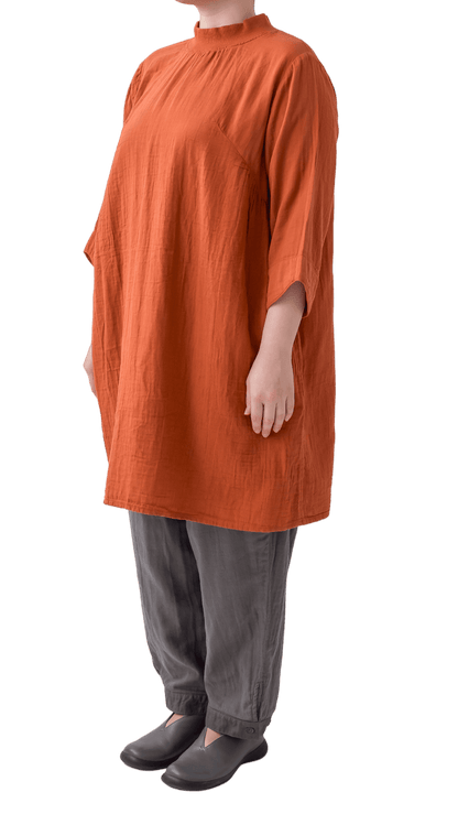 Double gauze chest gathered tunic