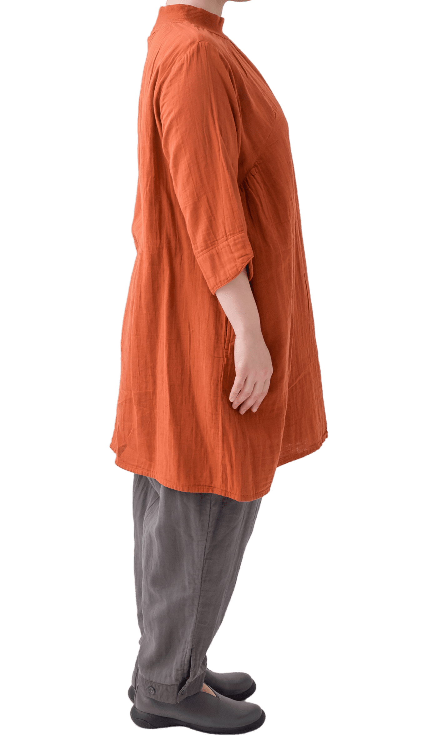 Double gauze chest gathered tunic