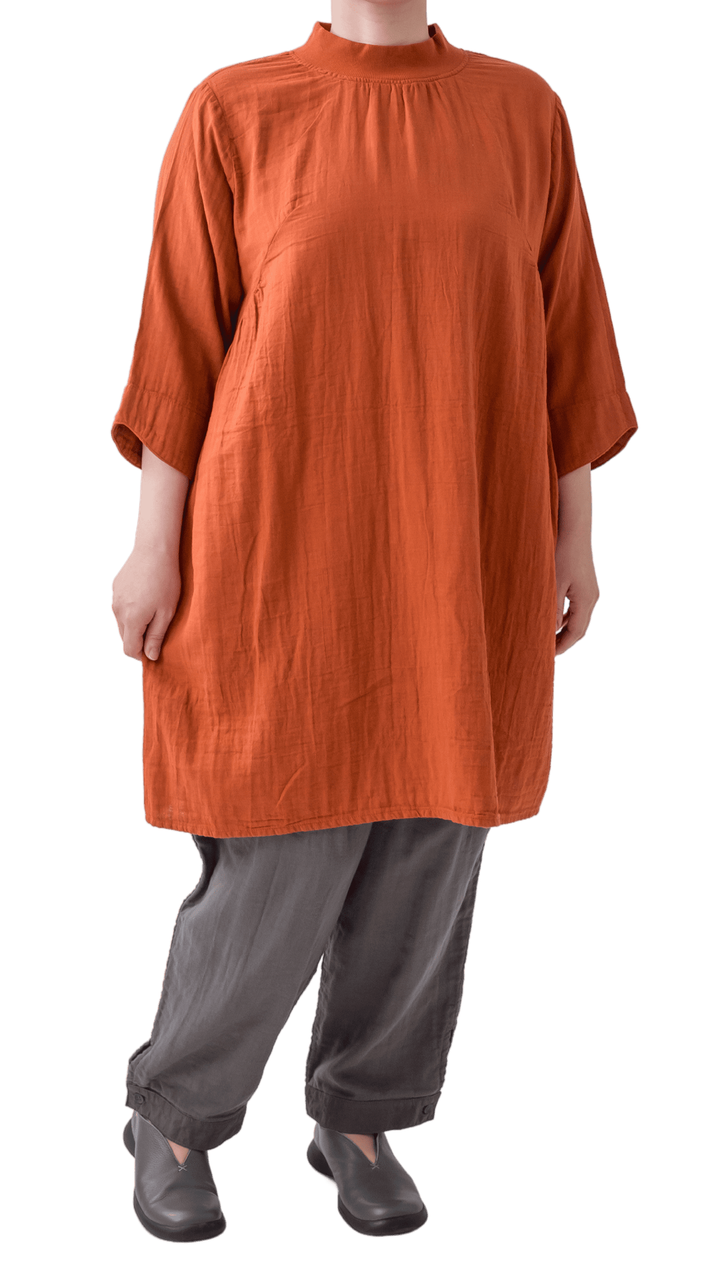 Double gauze chest gathered tunic