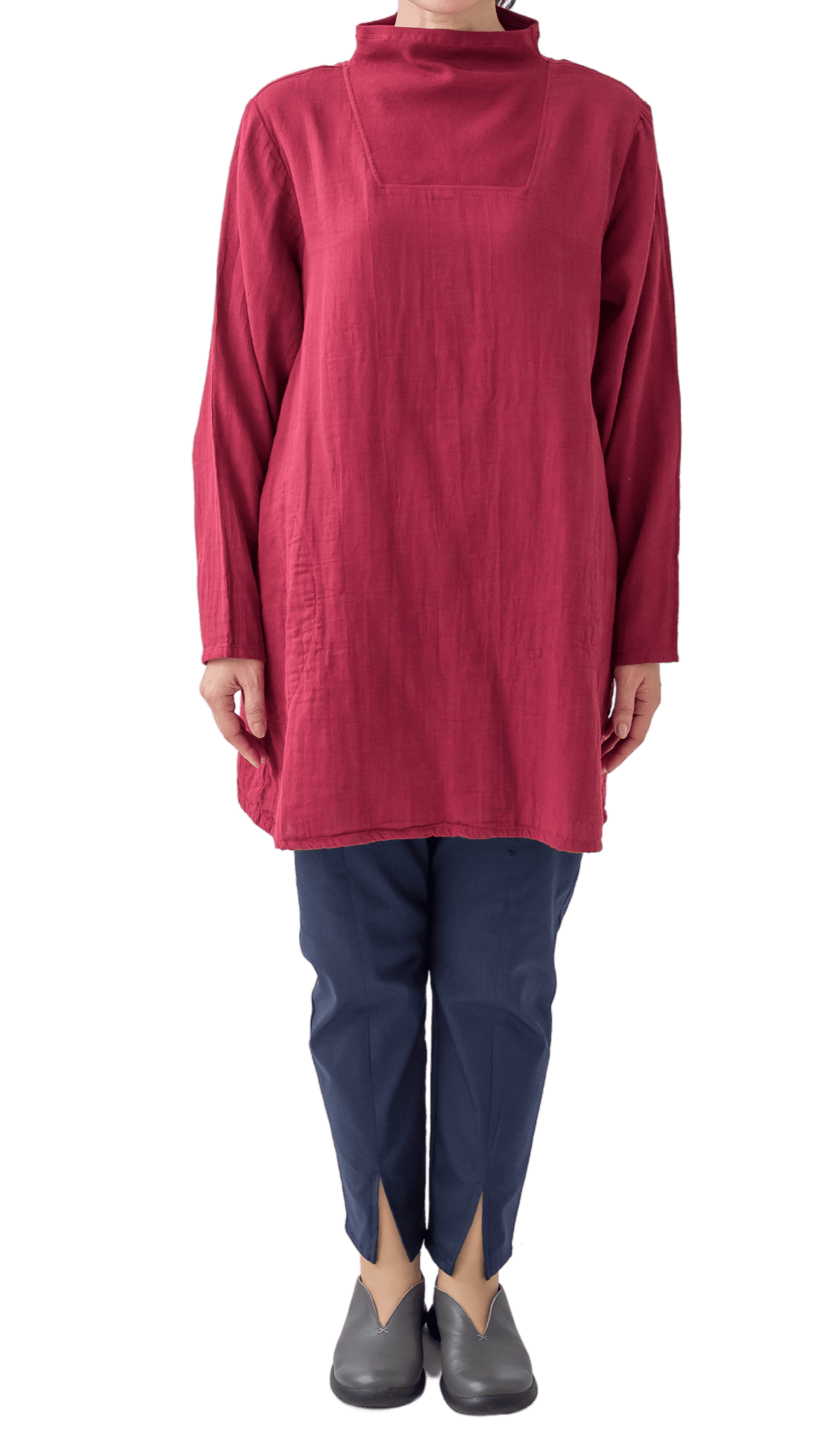 Double gauze ribbed collar tunic