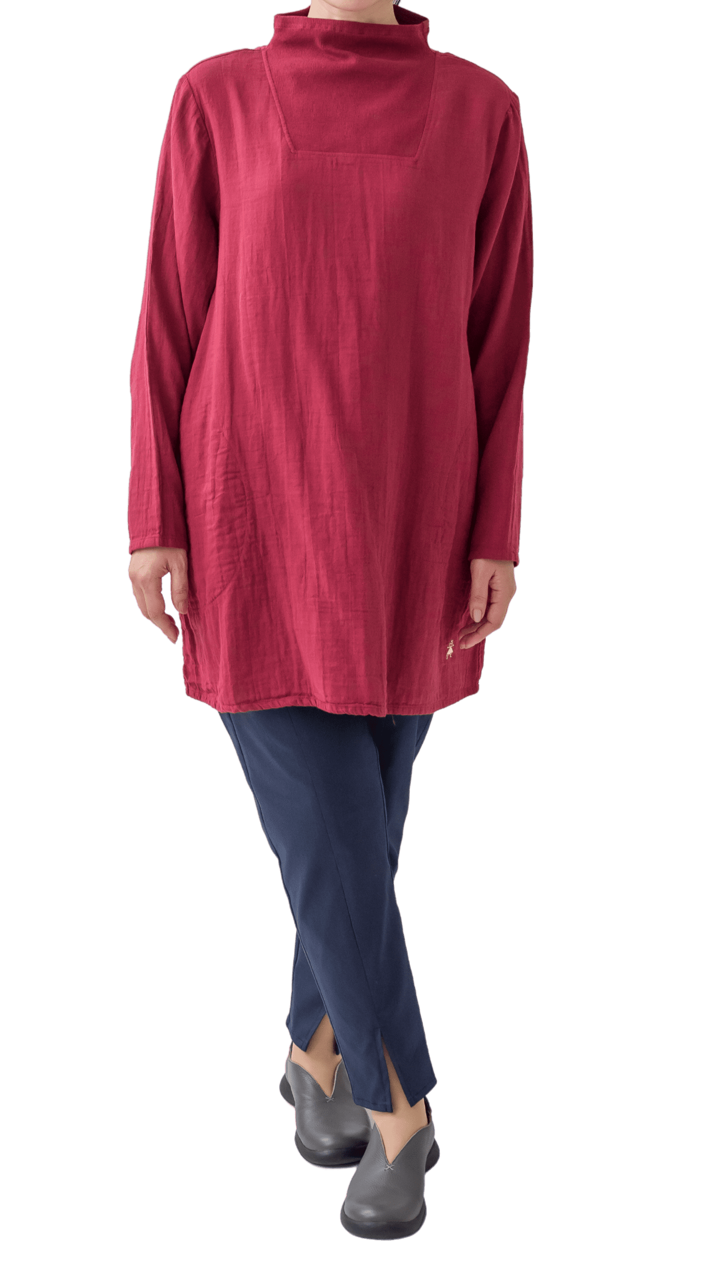 Double gauze ribbed collar tunic