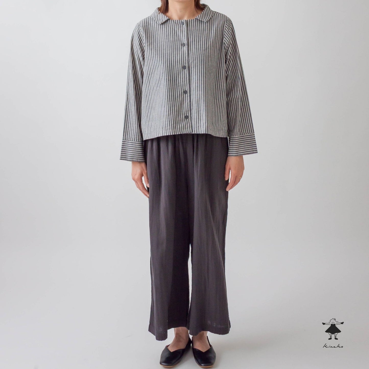 ストライプダンガリーショート ブラウス