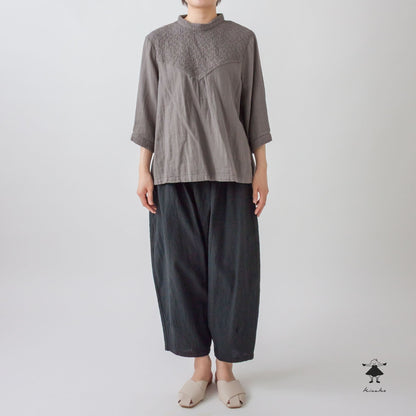 ダブルガーゼ七分袖胸切替プルオーバー