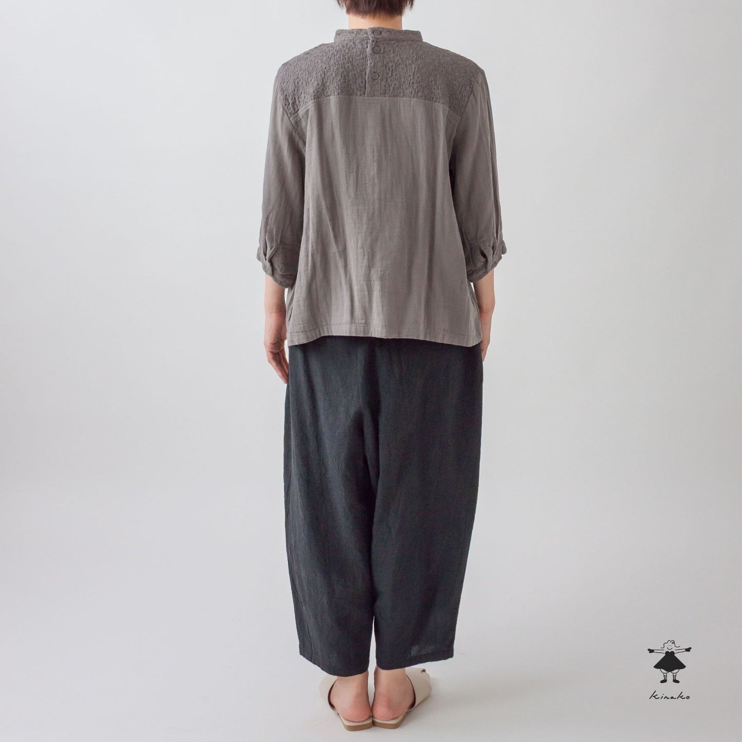 ダブルガーゼ七分袖胸切替プルオーバー