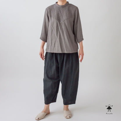 ダブルガーゼ七分袖胸切替プルオーバー