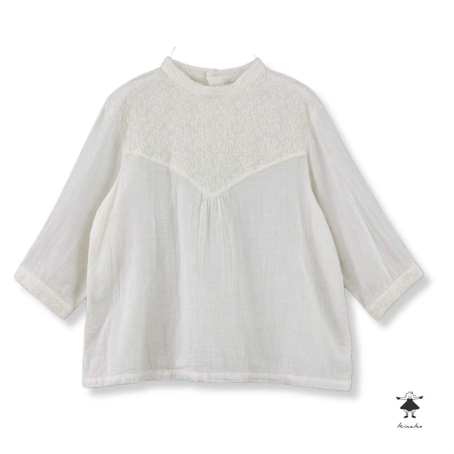 ダブルガーゼ七分袖胸切替プルオーバー