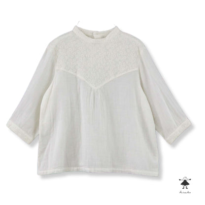 ダブルガーゼ七分袖胸切替プルオーバー