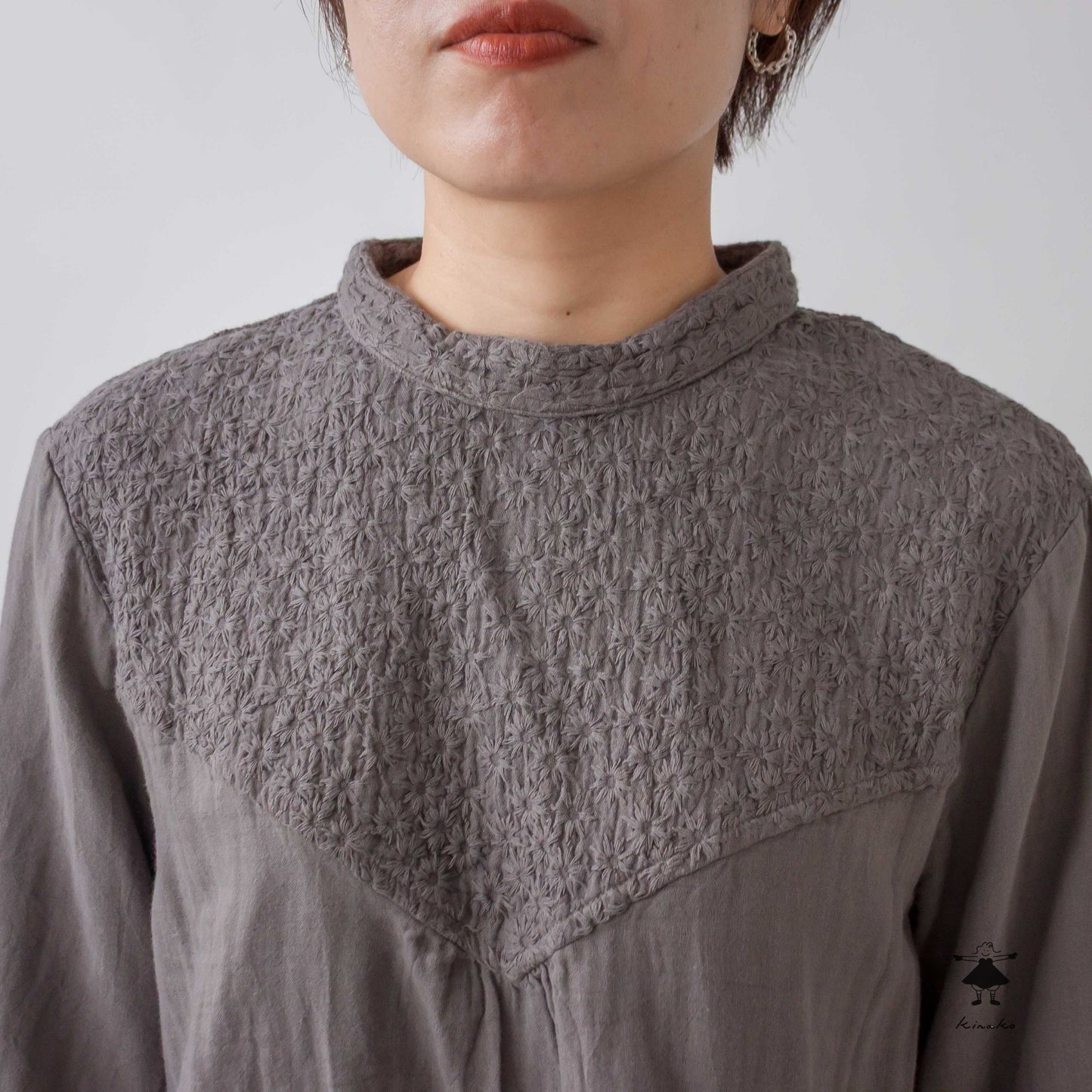 ダブルガーゼ七分袖胸切替プルオーバー