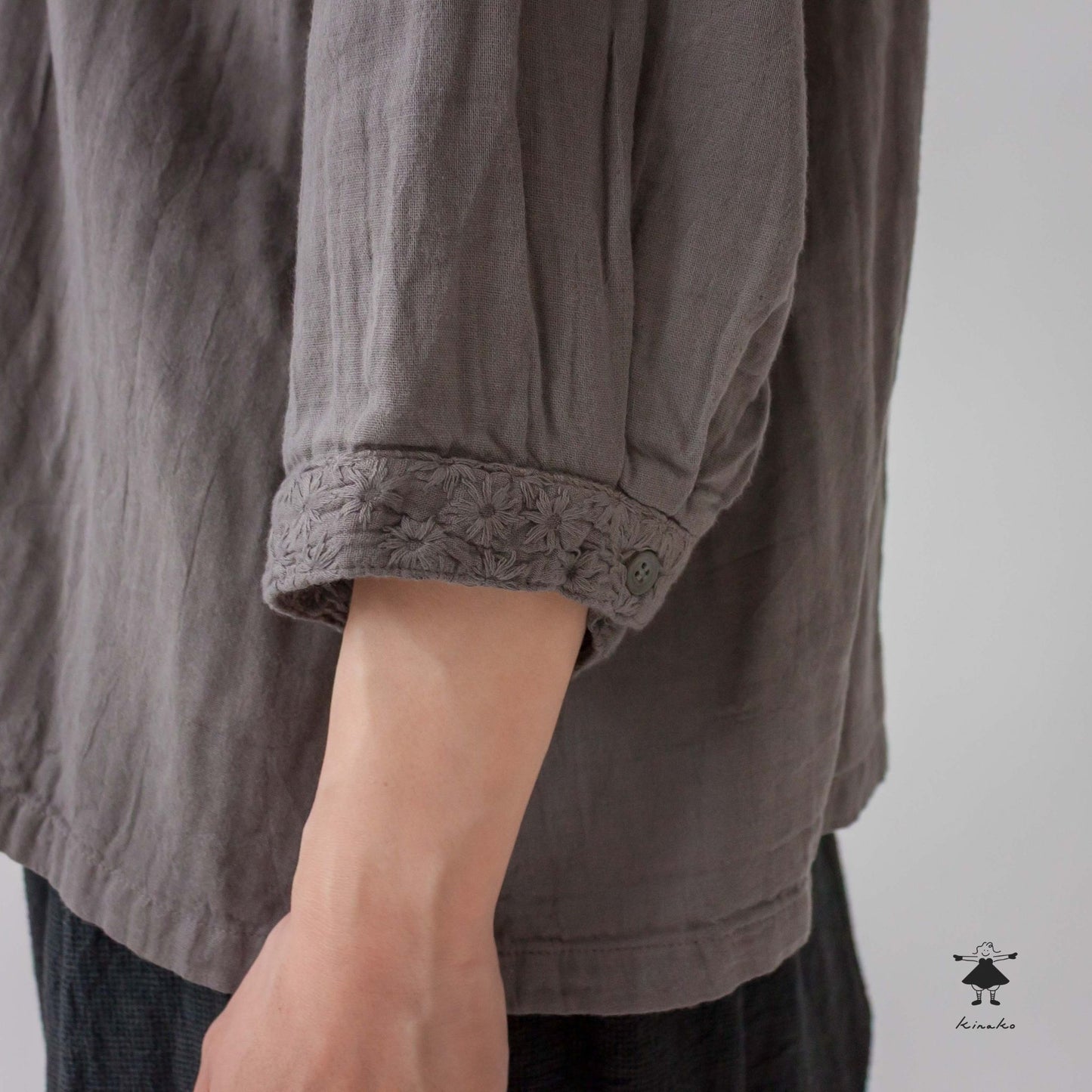 ダブルガーゼ七分袖胸切替プルオーバー