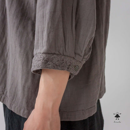 ダブルガーゼ七分袖胸切替プルオーバー