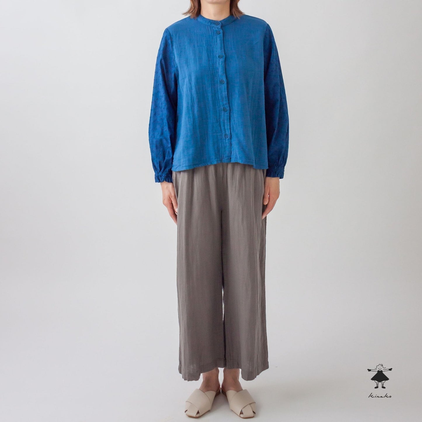 ダブルガーゼ袖レースブラウス