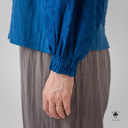 ダブルガーゼ袖レースブラウス