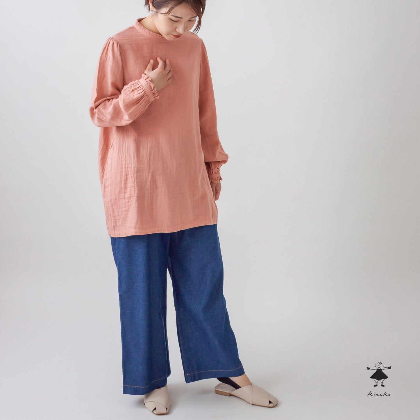 ダブルガーゼ袖ギャザーチュニック