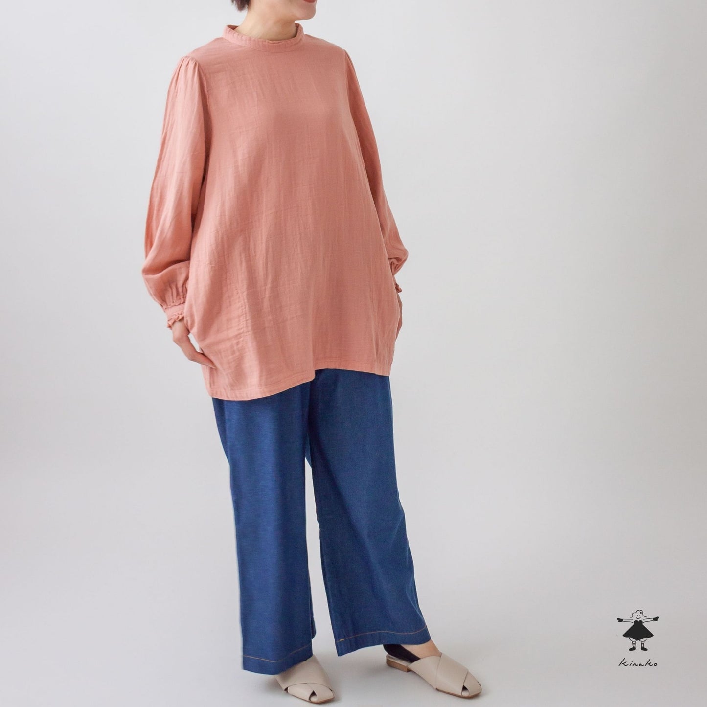 ダブルガーゼ袖ギャザーチュニック