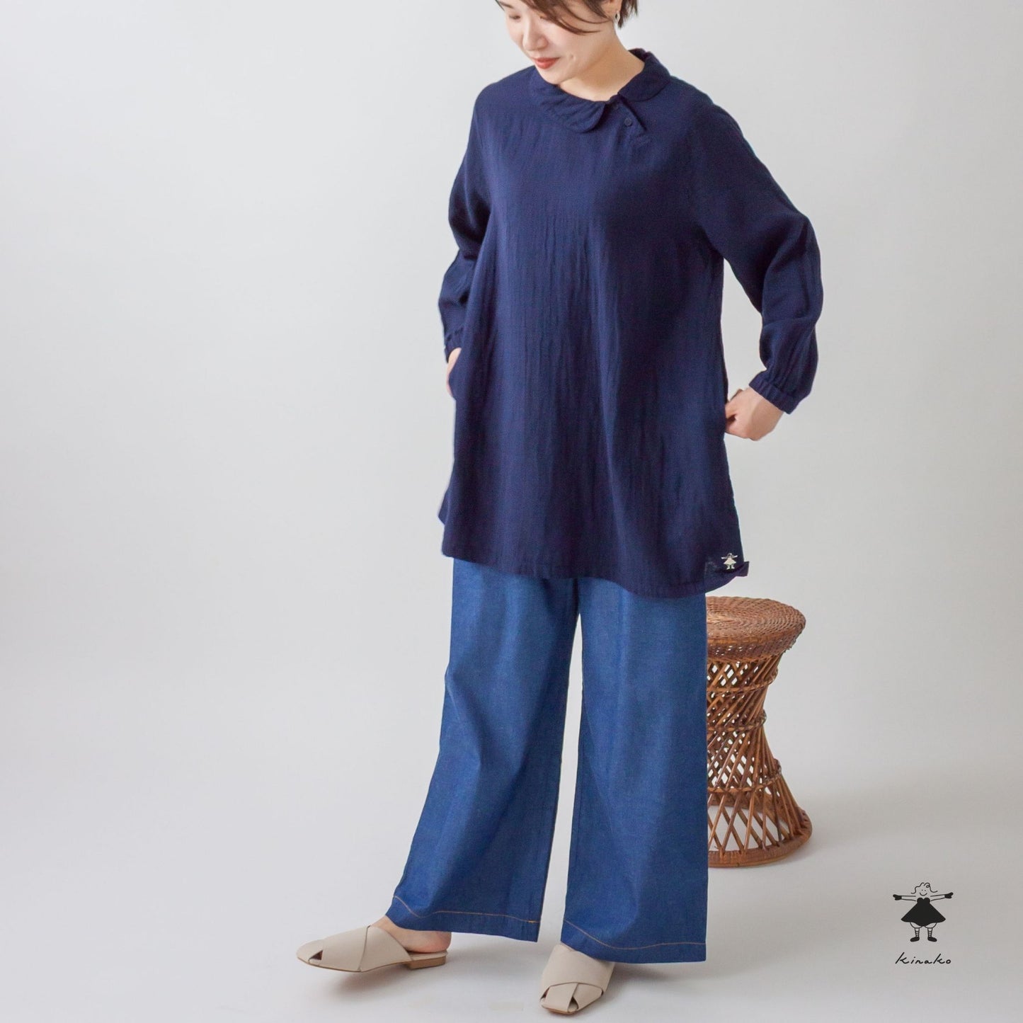 ダブルガーゼ丸衿チュニック