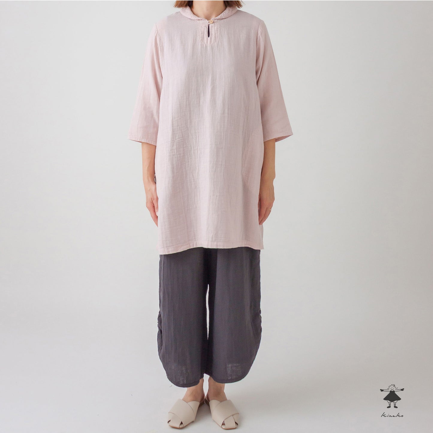 ダブルガーゼ ミニショールカラー チュニック
