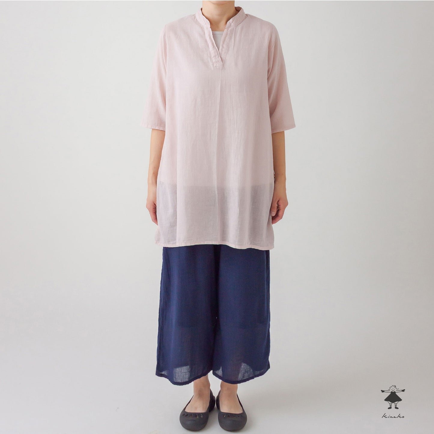 シングルガーゼ Ｖ衿チュニック