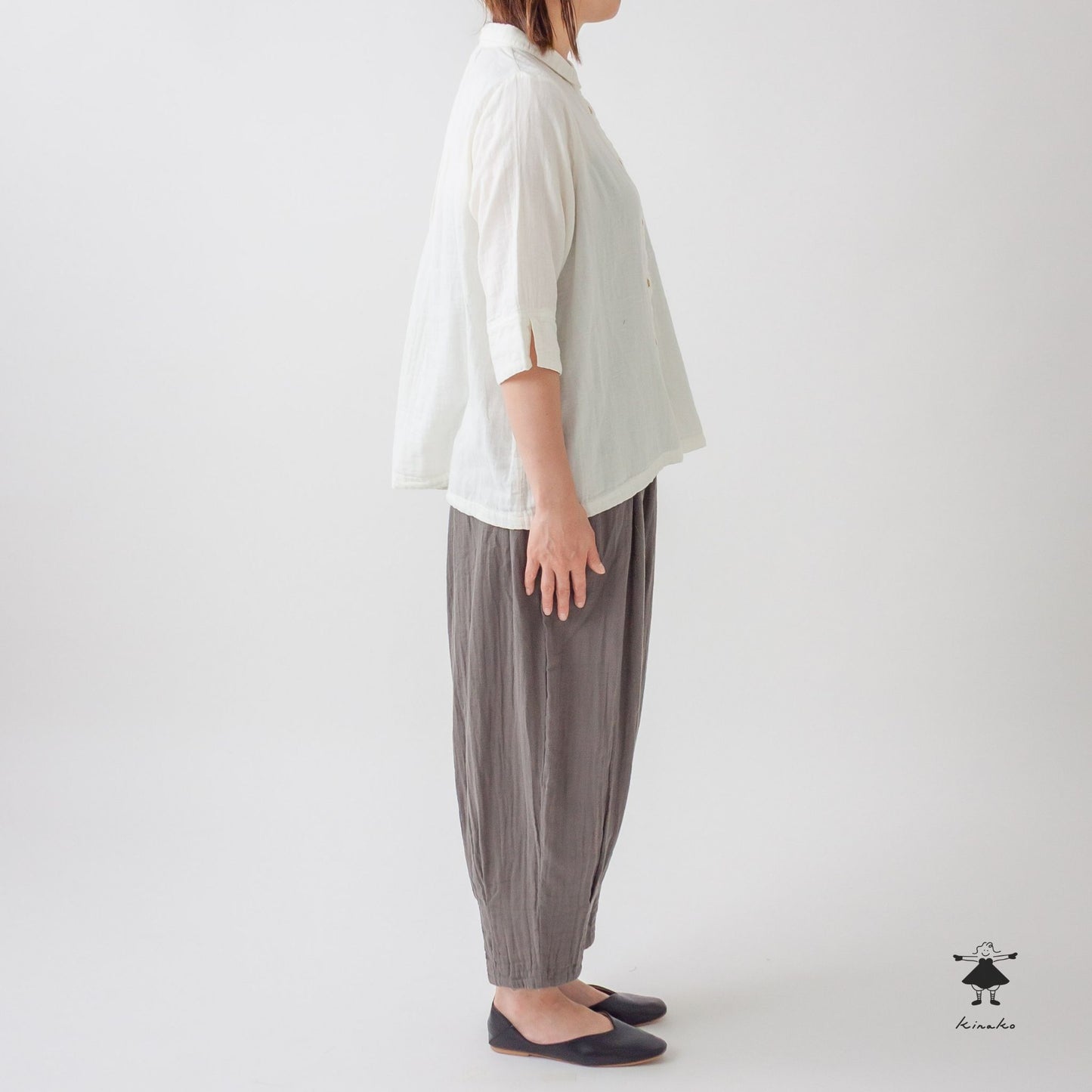 ダブルガーゼ裾タックパンツ