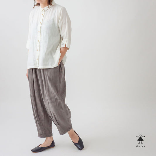 ダブルガーゼ裾タックパンツ