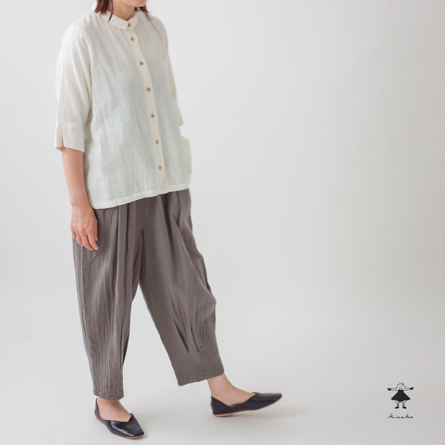 ダブルガーゼ裾タックパンツ