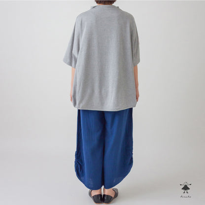 ダブルガーゼ サイドギャザー ワイドパンツ