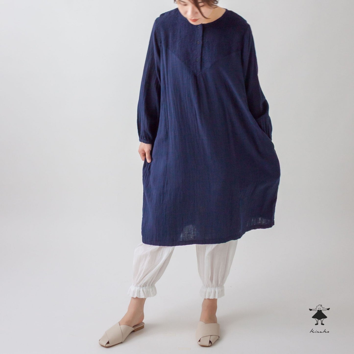 ダブルガーゼ胸切替ワンピース