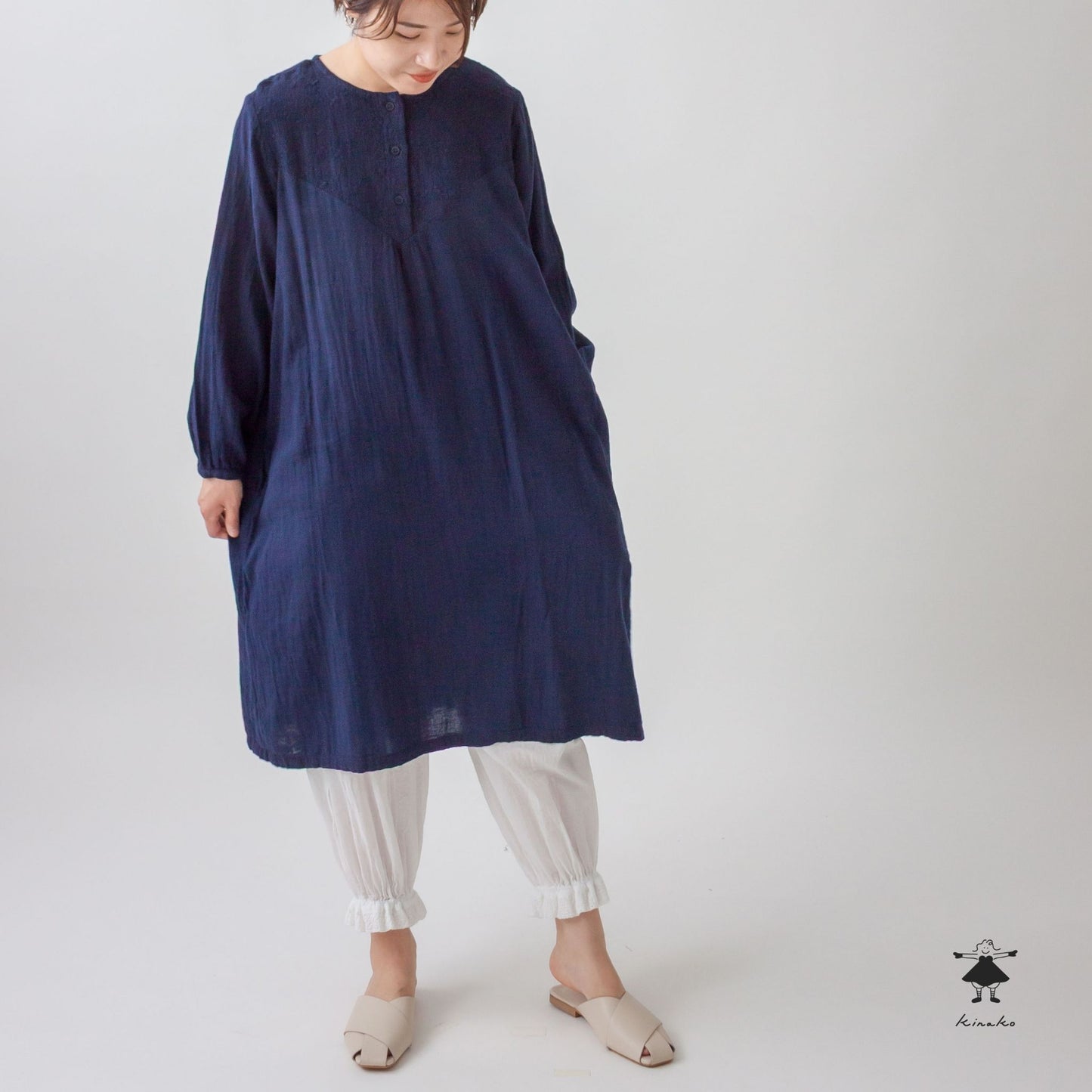 ダブルガーゼ胸切替ワンピース