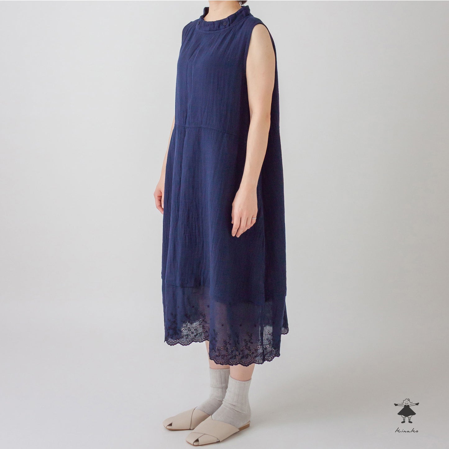 ダブルガーゼ スカラップレースレイヤー ワンピース