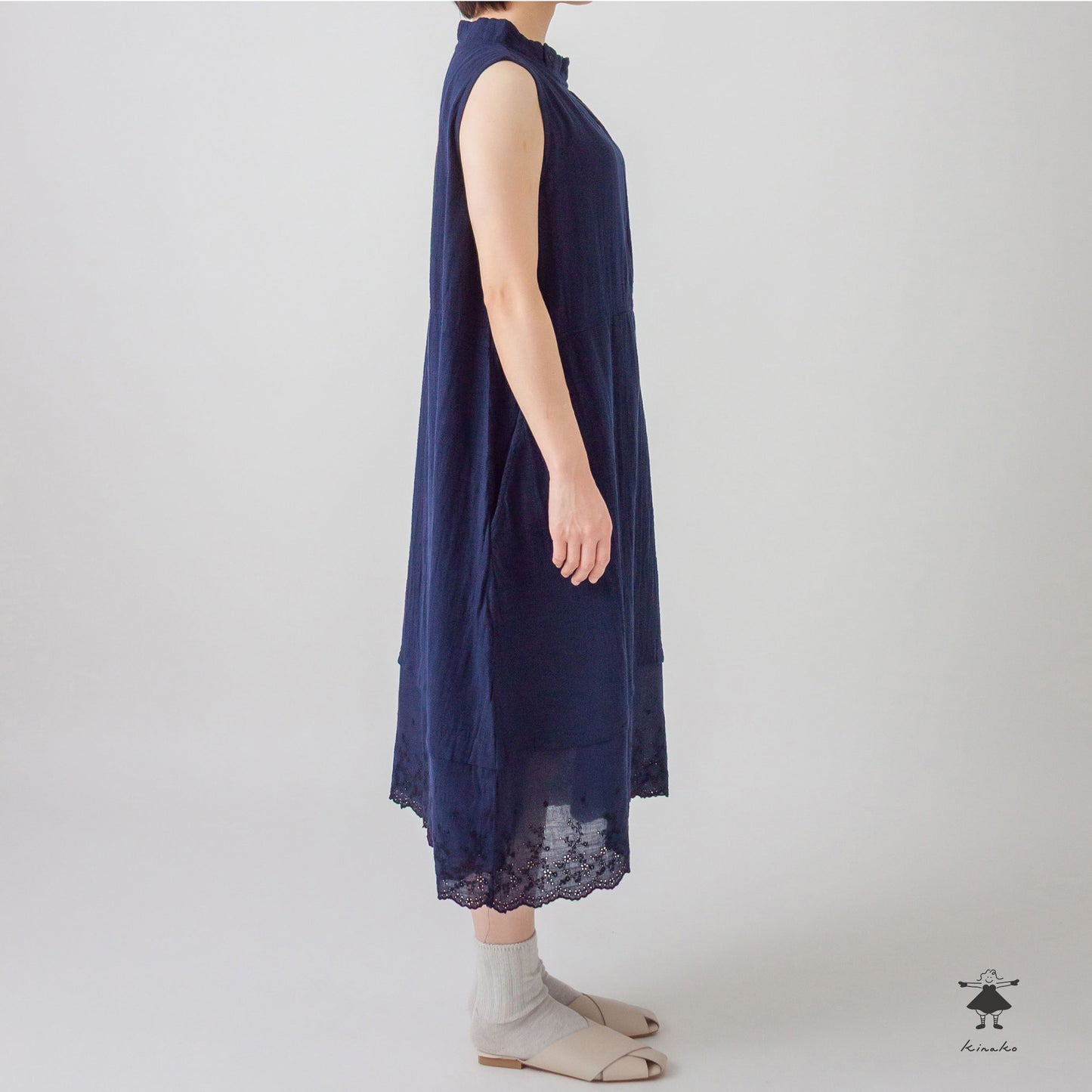 ダブルガーゼ スカラップレースレイヤー ワンピース