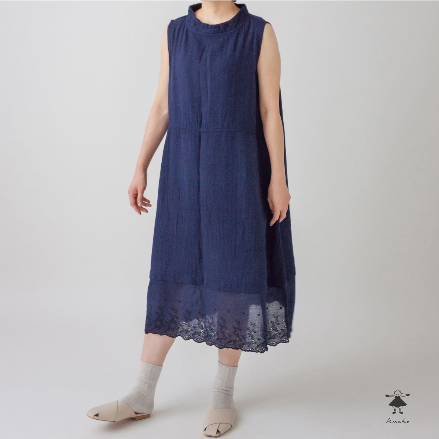 ダブルガーゼ スカラップレースレイヤー ワンピース